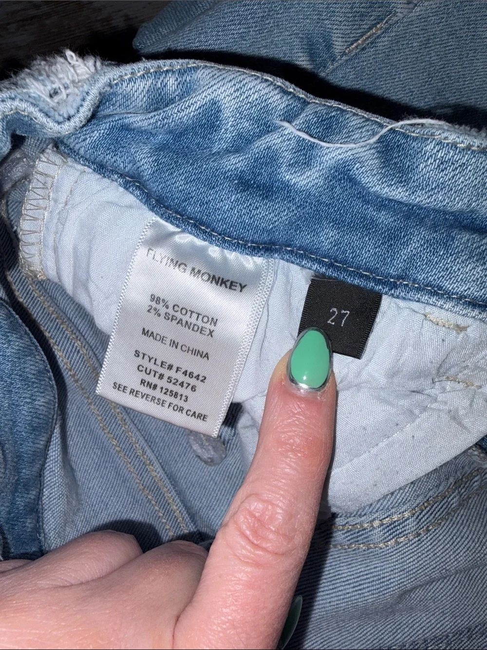 Flying Monkey Light Blue Frayed Waistband Denim